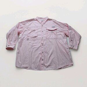 Columbia PFG Fishing Shirt Men XXL Pink Long Sleeve Bonehead Mesh Pockets FM7120